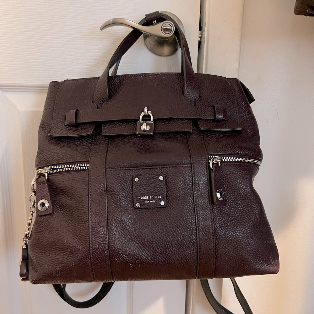 Henri Bendel Burgundy Jet Setter leather Backpack